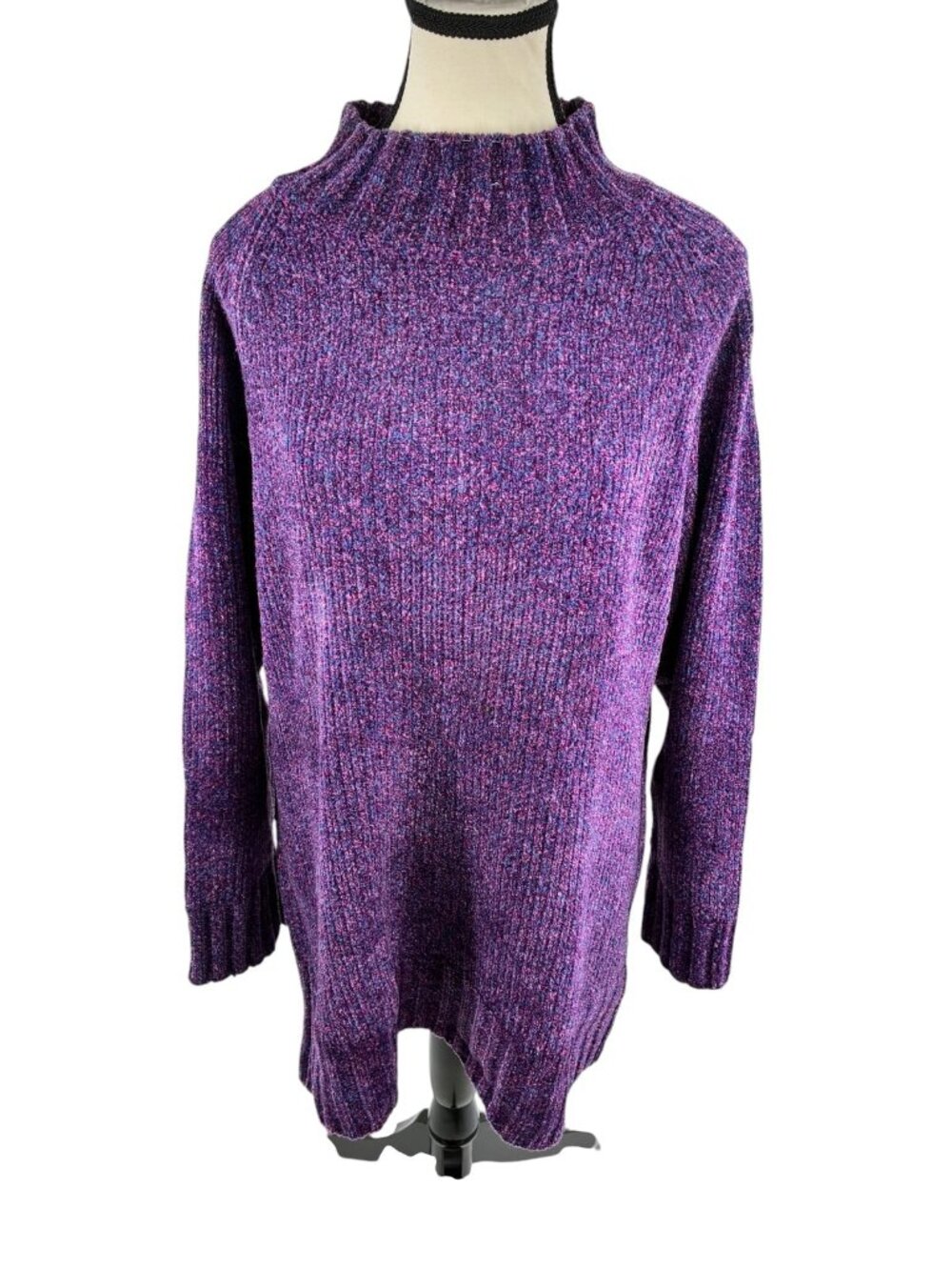 Vintage Bentley Womens Large Purple Chenille Knit Mock Neck Pullover Sweater